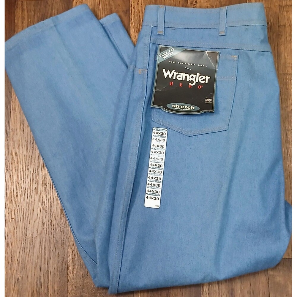 WRANGLER JEANS MENS 44X30 USA MADE DEADSTOCK FLEX FIT NWT LIGHT WASH